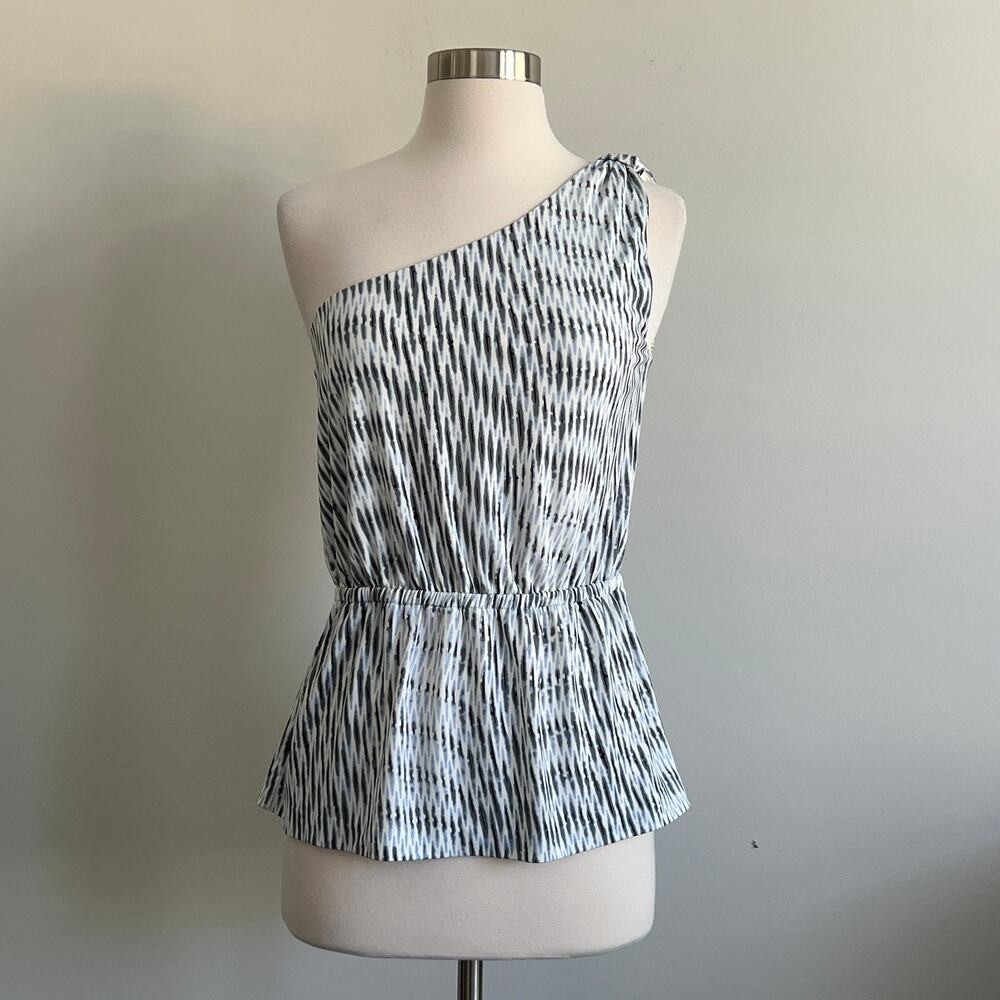 Banana Republic Factory One Shoulder Blouse Elastic Waist Abstract Stripe S